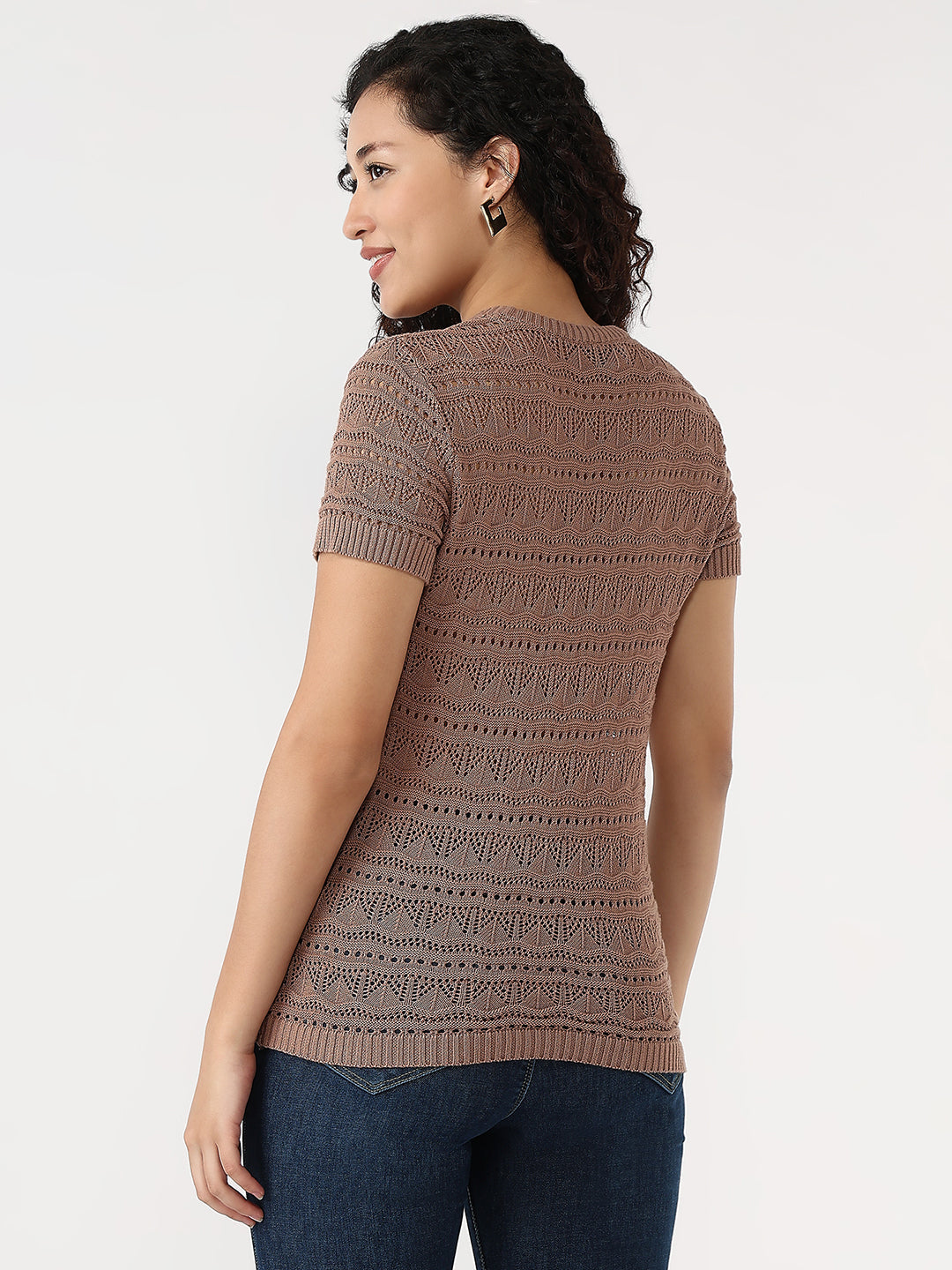 Women Chocolate Malt Slim Flat Knit Top