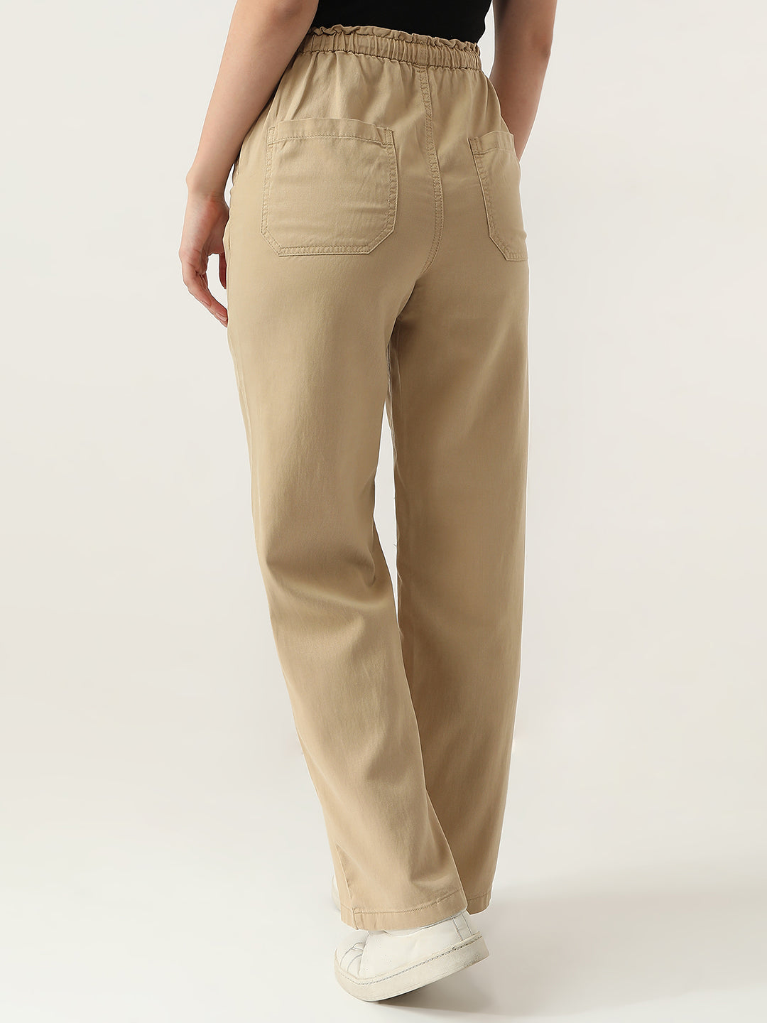 Women Beige Loose Straight Fit Trouser