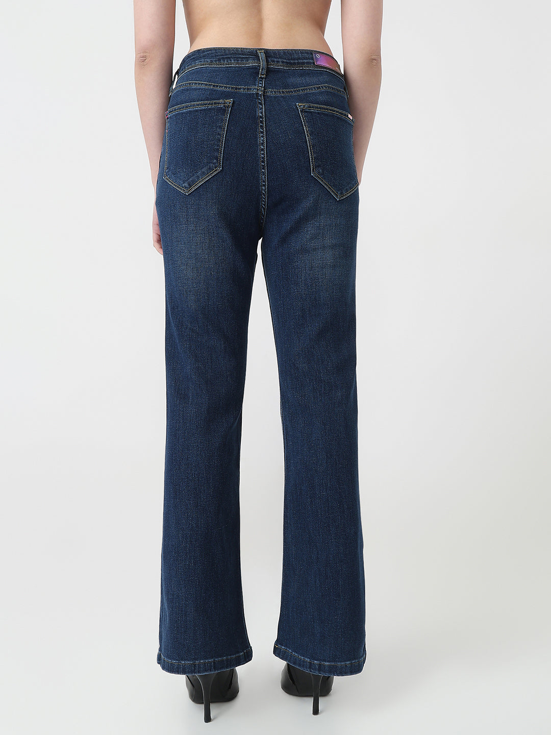 Women Dark Blue High-Rise Flare Jeans