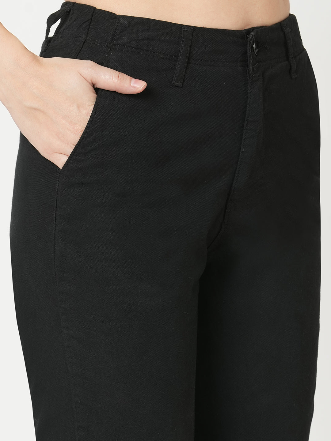 Women Black Mid-Rise Slim Fit Trousers