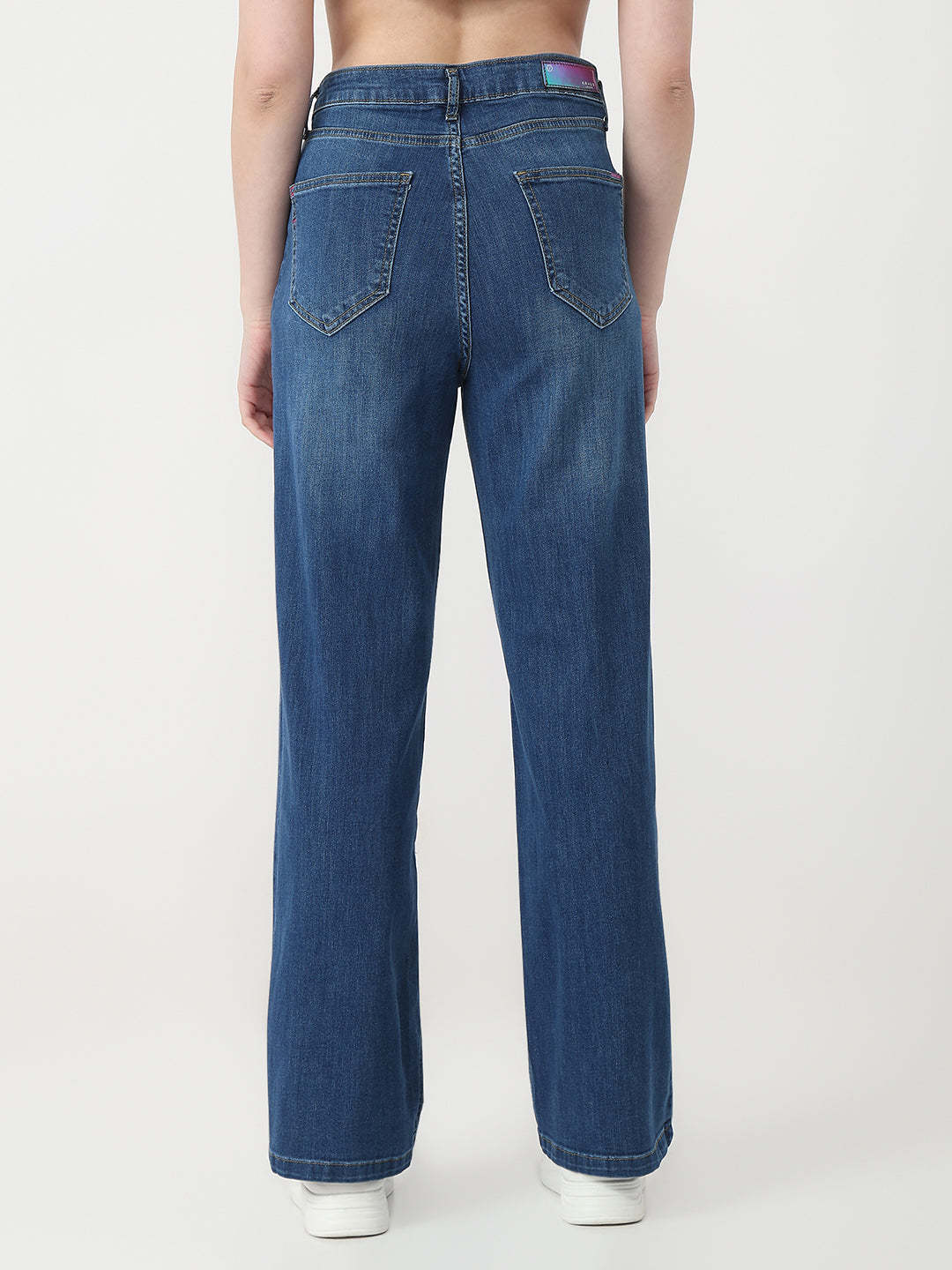 Women Dark Blue High-Rise Wide Leg Jeans