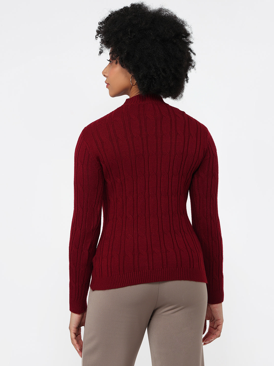 Women Maroon Slim Fit Sweater