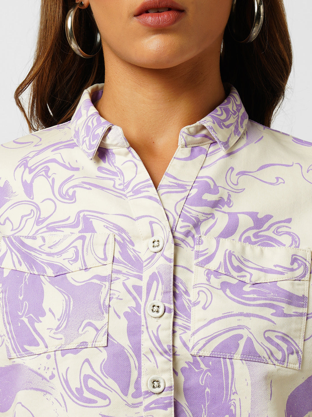 Women Lilac Swirl Crop Shirt