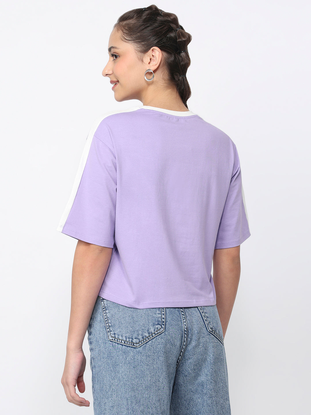 Women Lilac Graphic Crop Tees