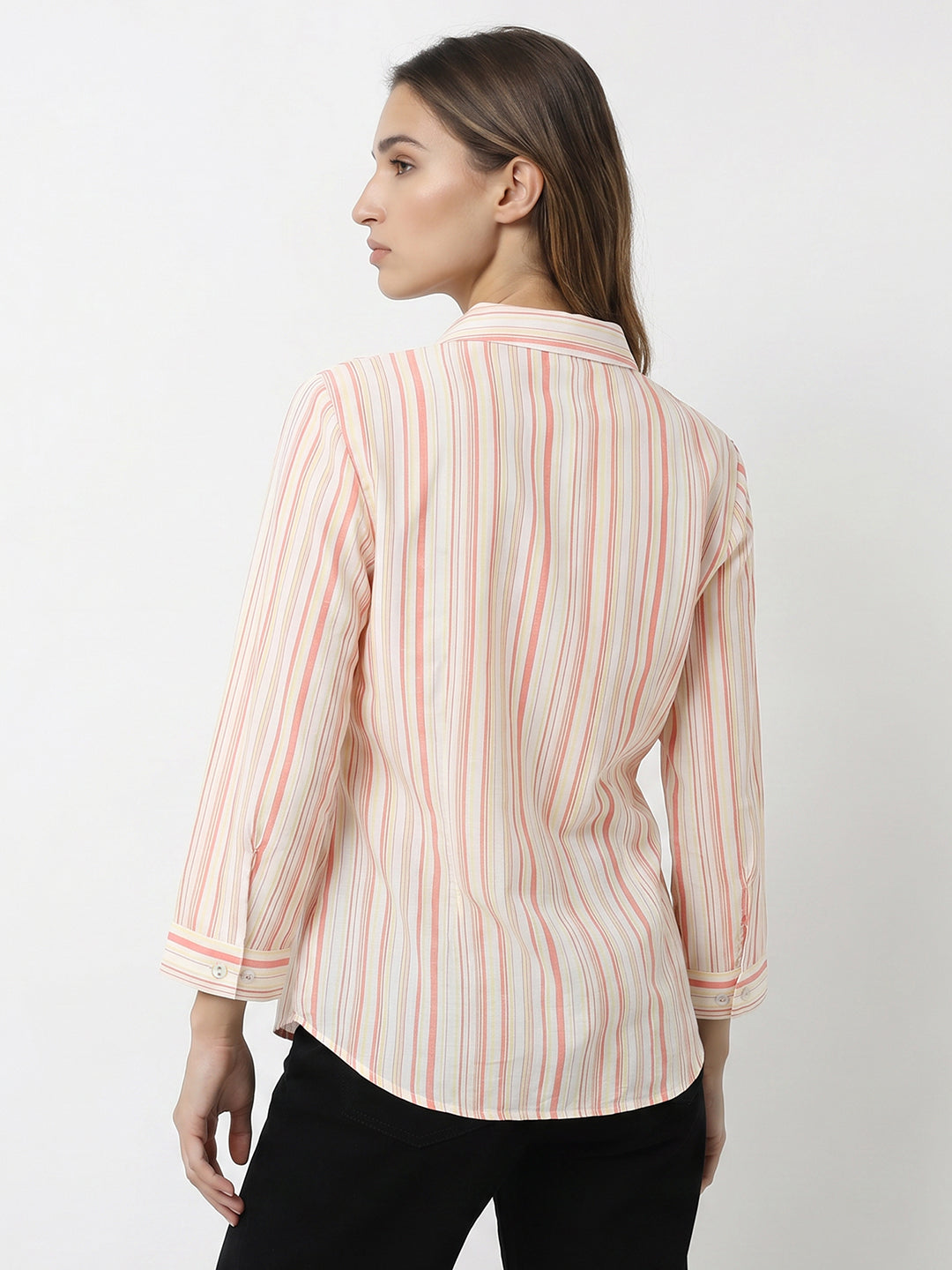 Women Peach/Yellow Striped Shirt