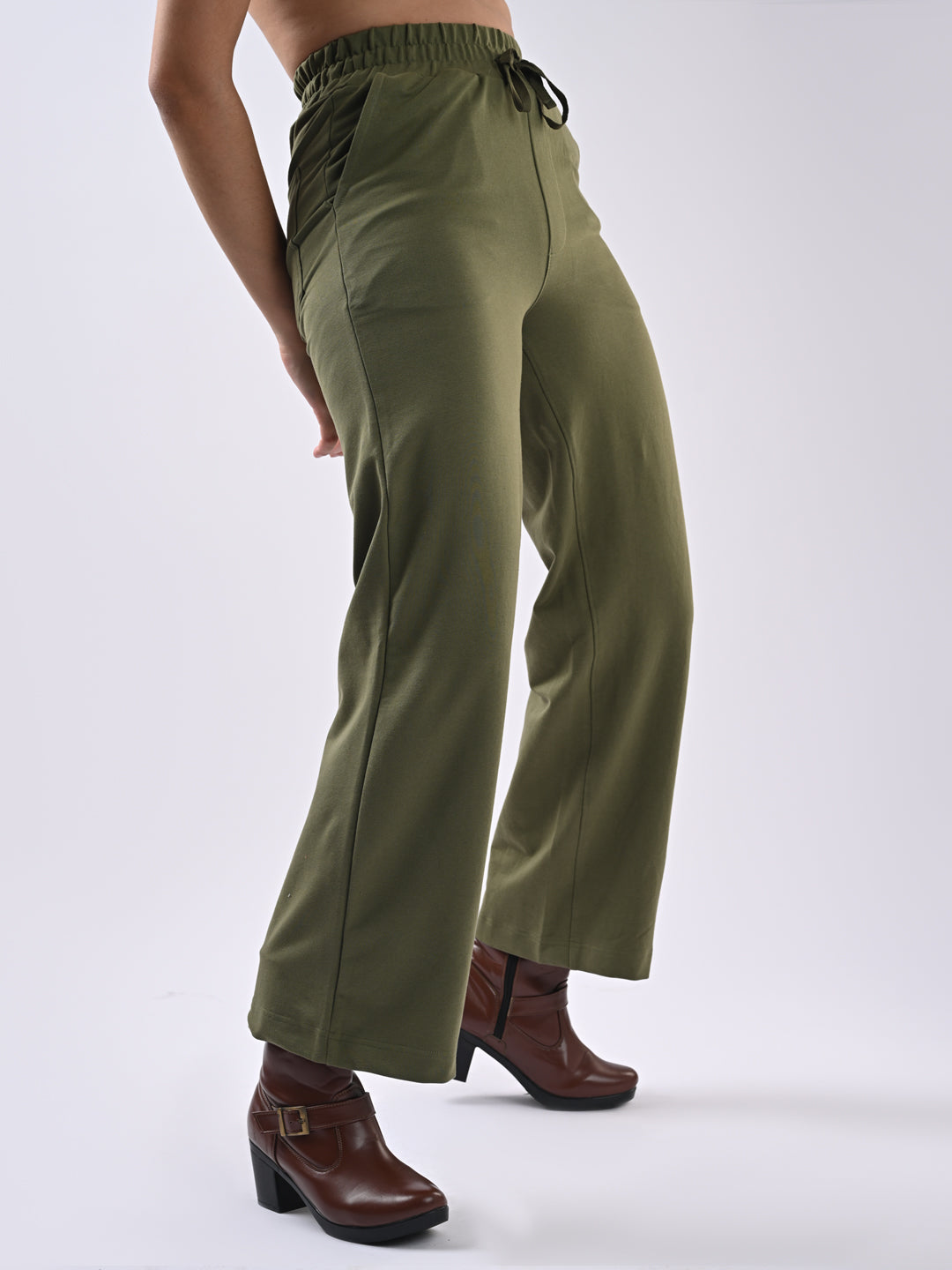 Women Olive Pink Loose Straight Jeans