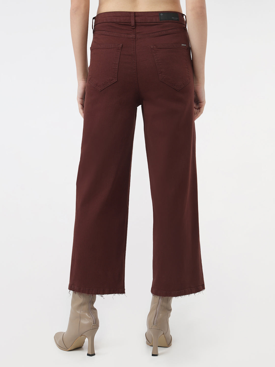 Women Sepia High-Rise Crop Wide Leg Jeans