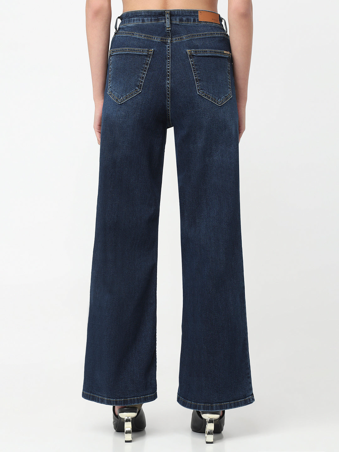 Women Dark Blue High-Rise Super Wide Leg Jeans