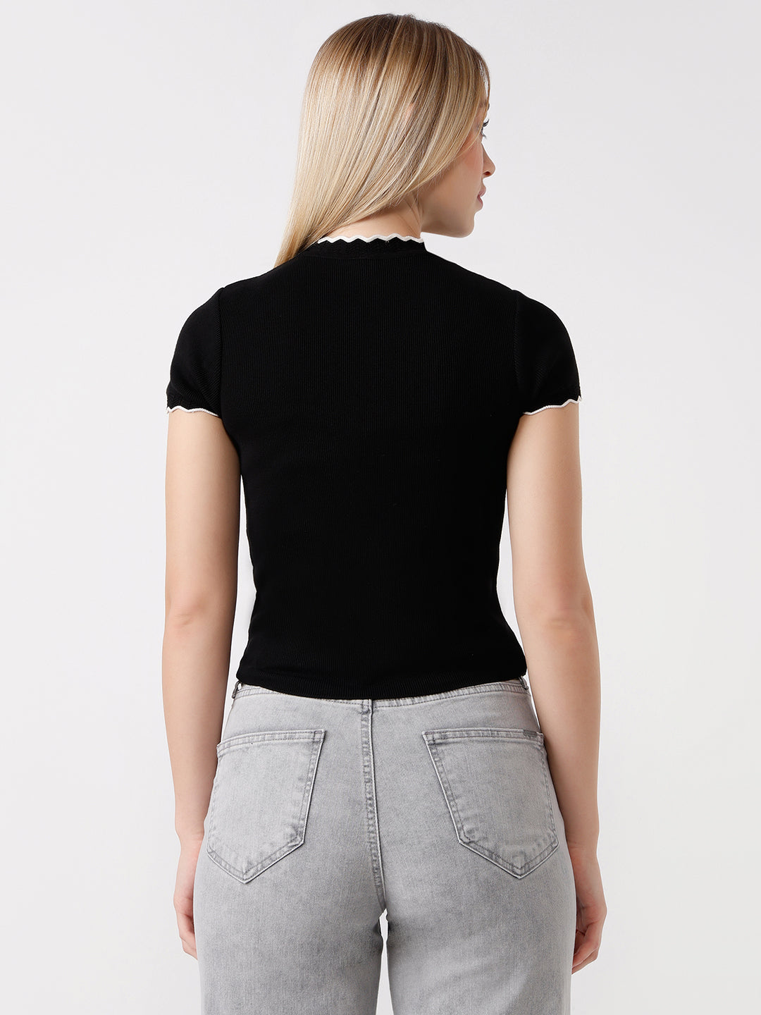 Women Slim Fit Black Flat Knit Top