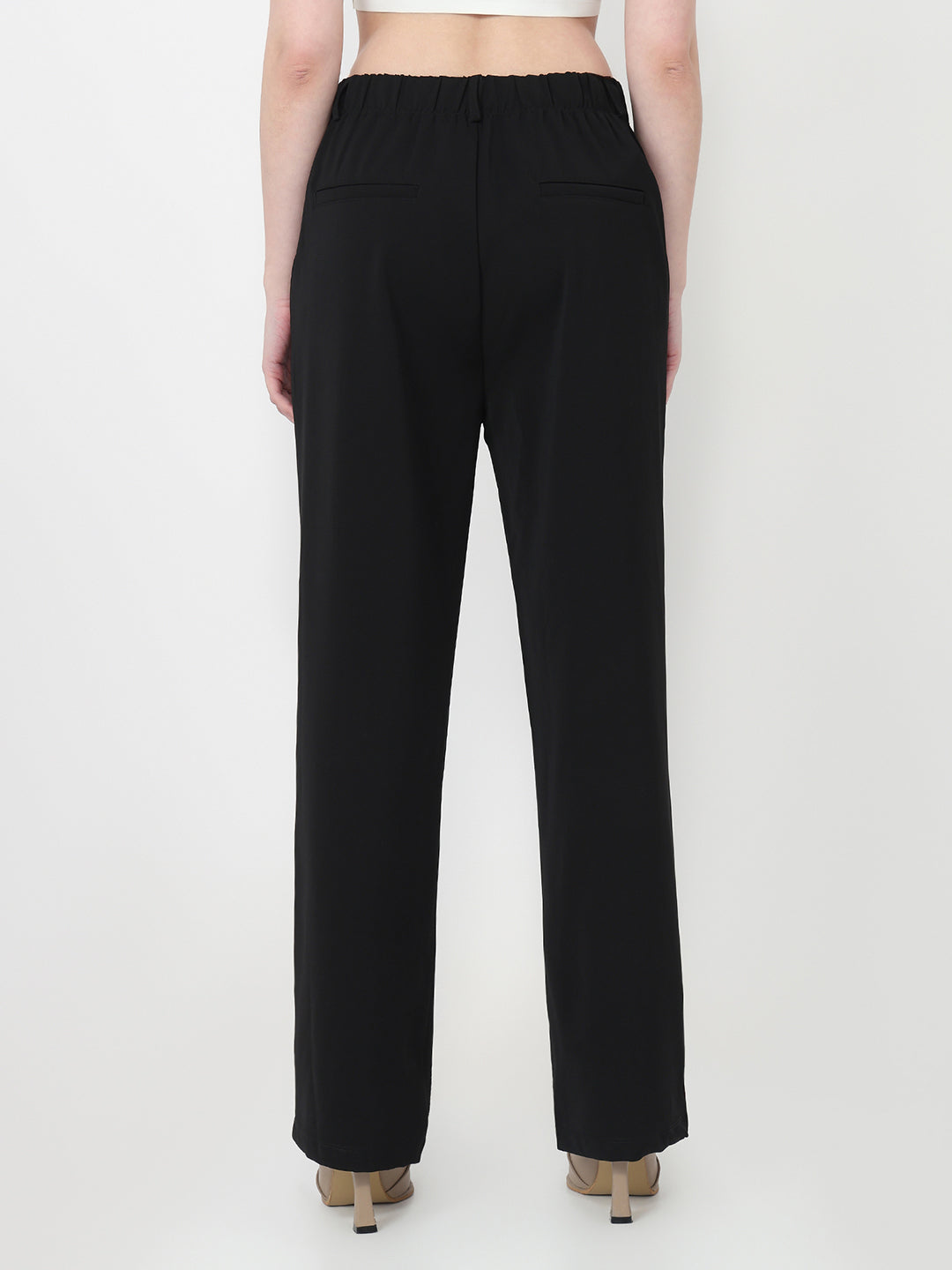 Women Black Loose Straight Fit Korean Pants