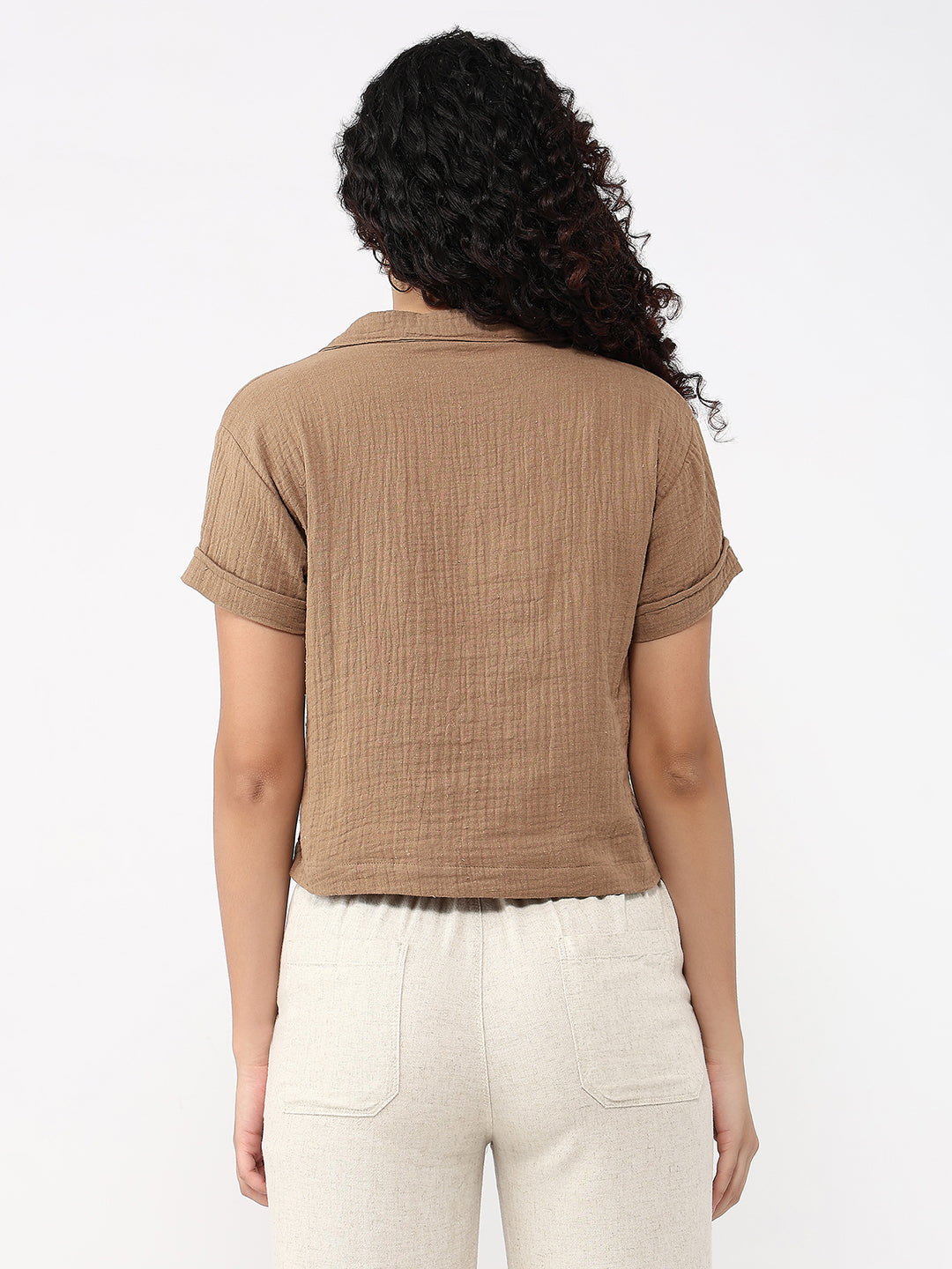 Women Brown Crop Shirt