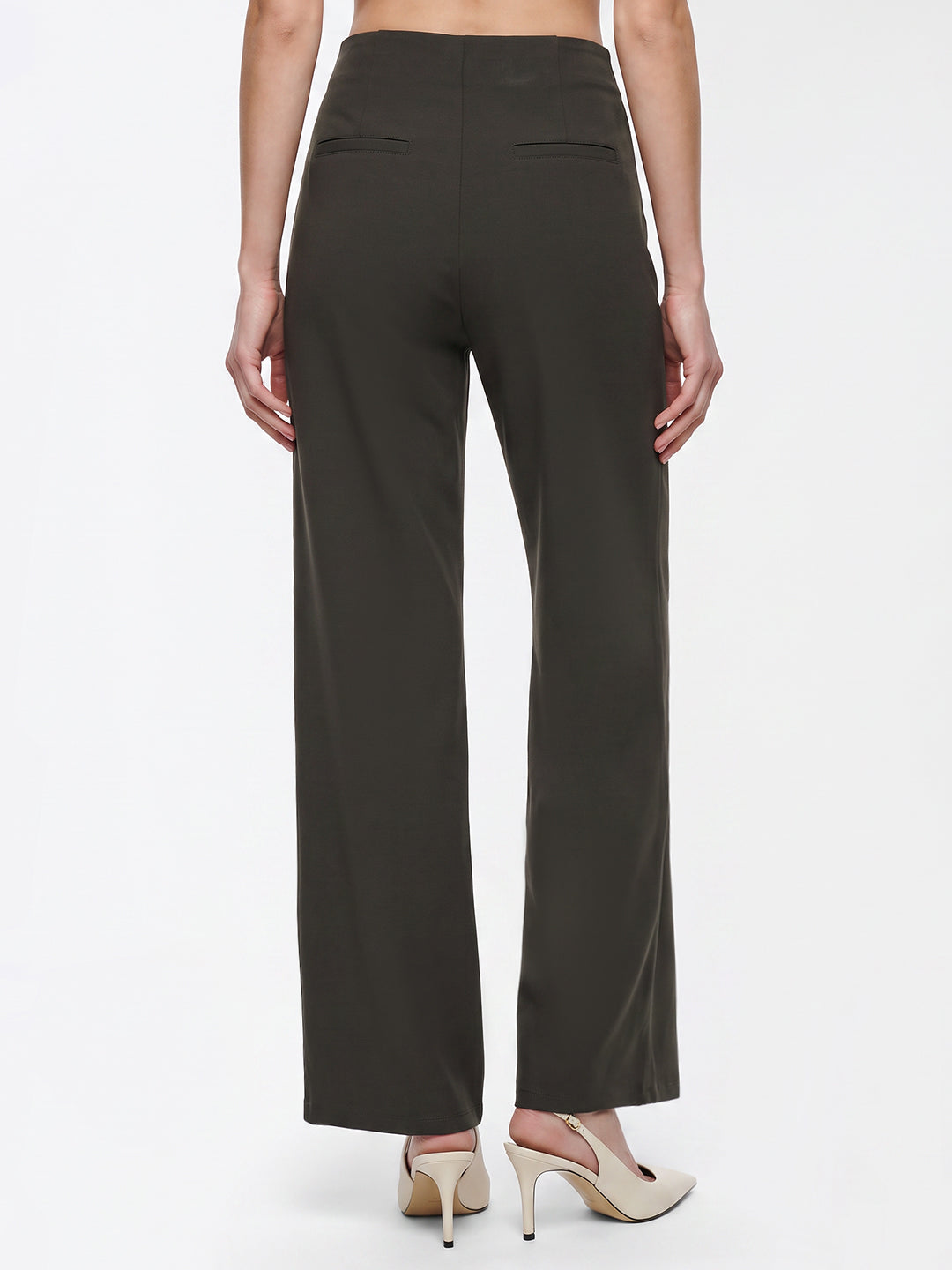 Women Smokey Olive Wide Leg Treggings