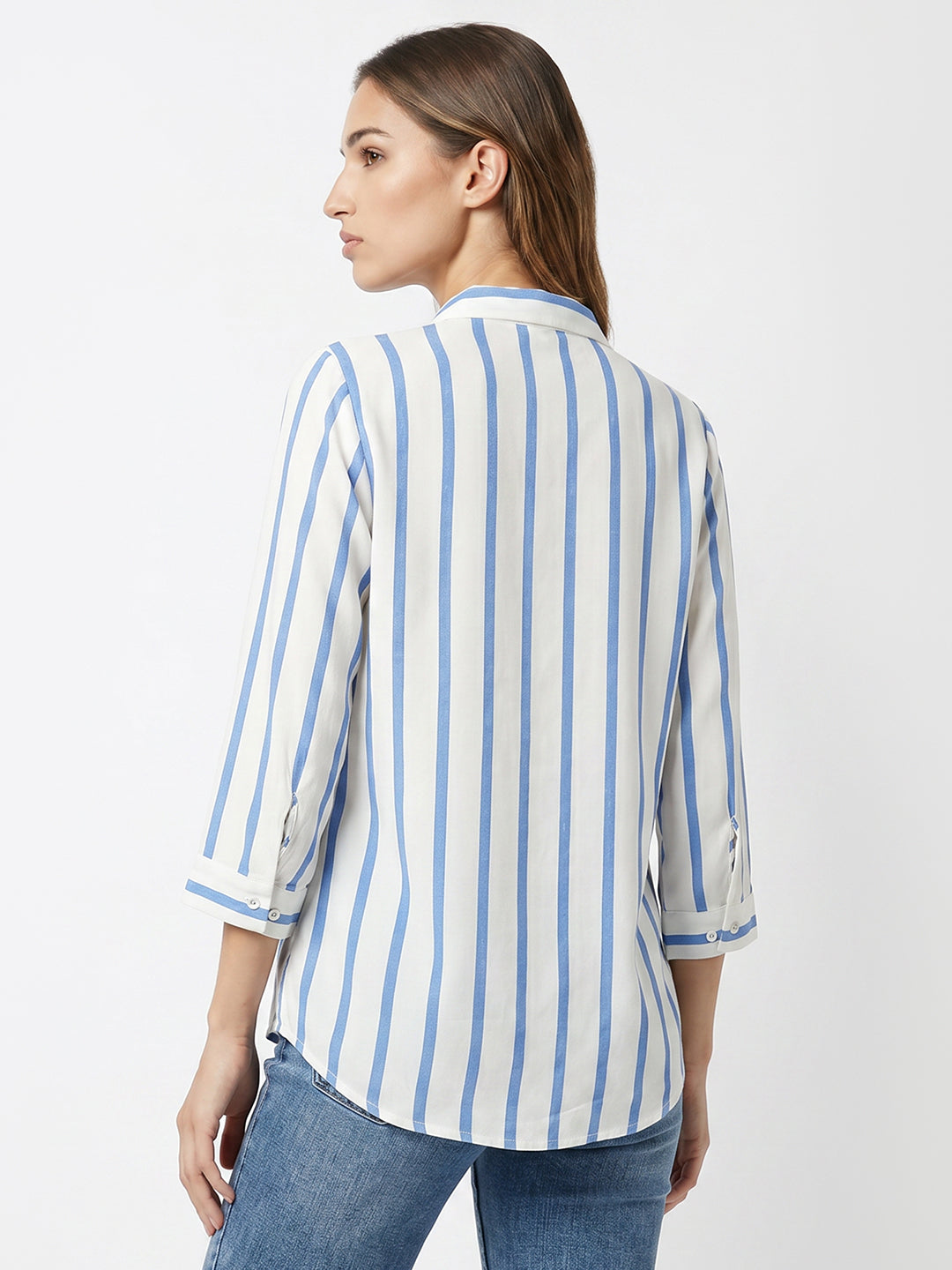 Women White/Blue Stripe Shirt