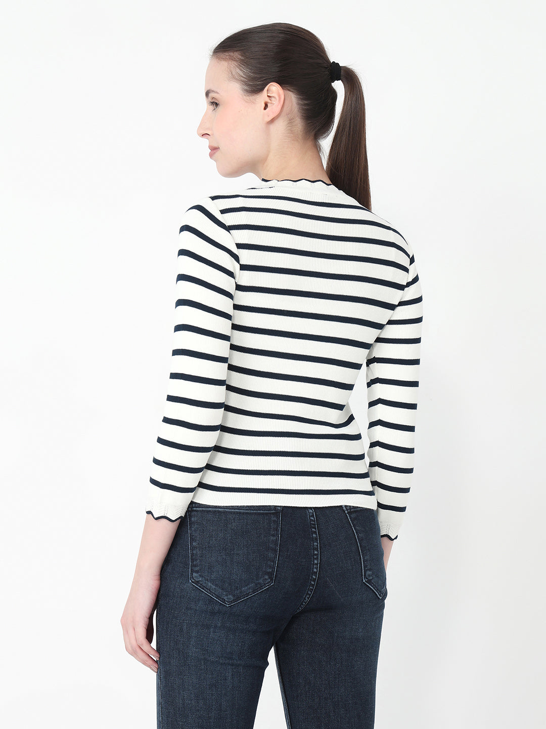 Women Airforce/White Slim Fit Flat Knit
