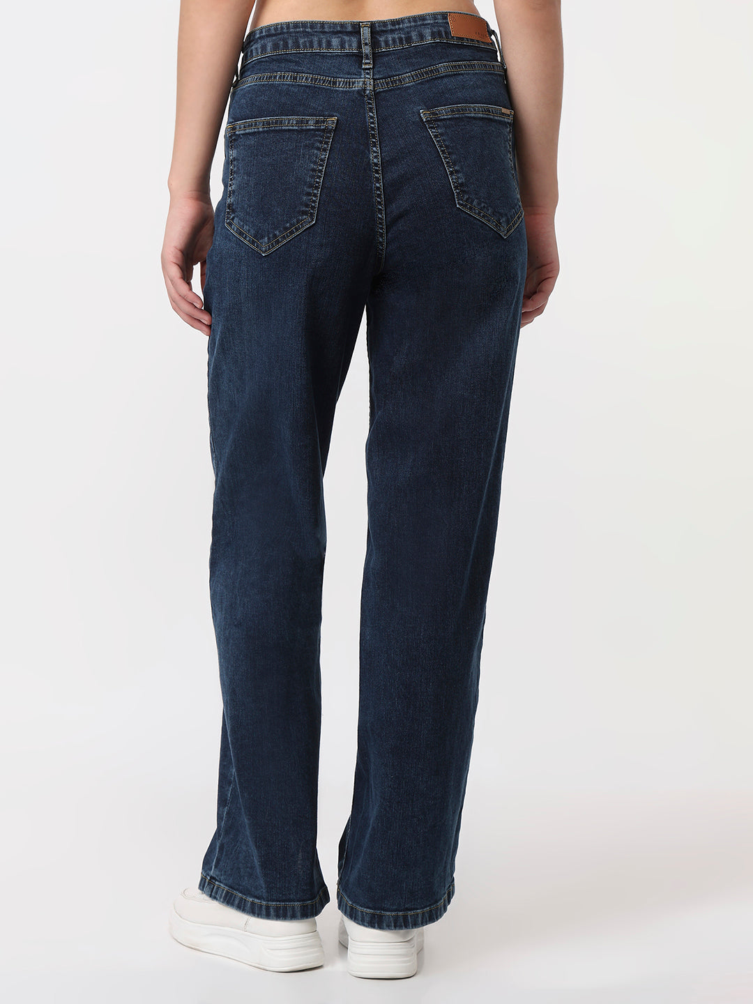 Women Dark Blue High-Rise Wide Leg Jeans