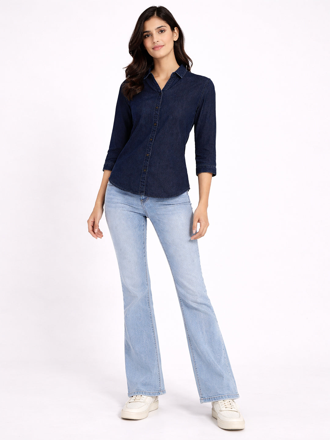 Women Dark Blue Denim Shirt