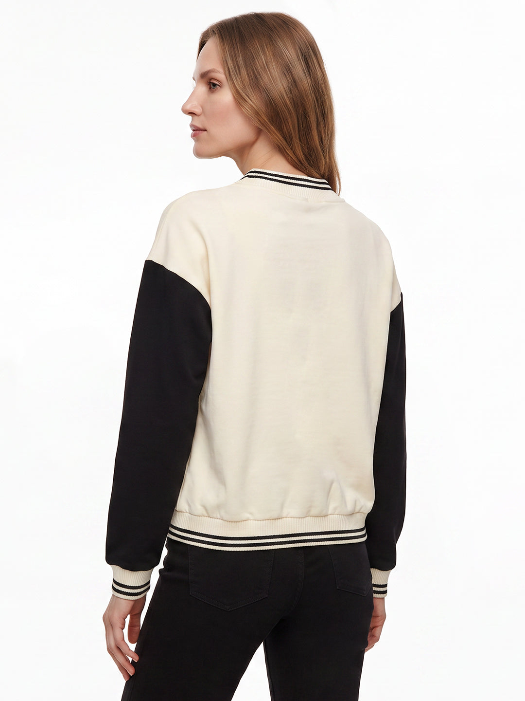 Women Ivory/Black Varsity Jacket