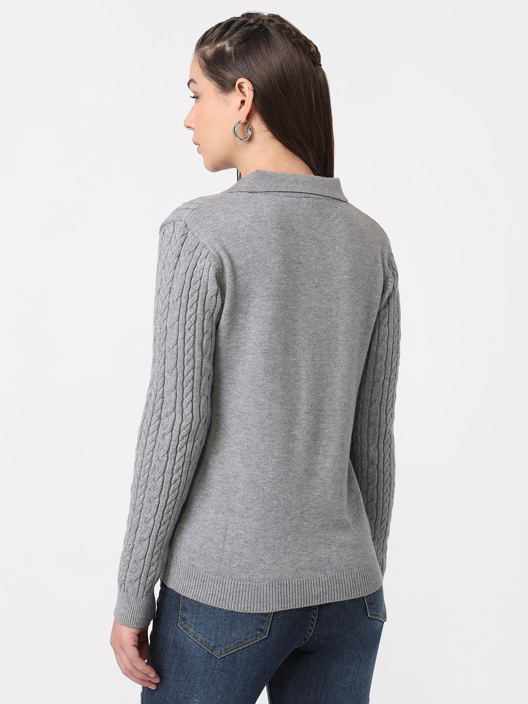 Women Grey Slim Fit Sweater