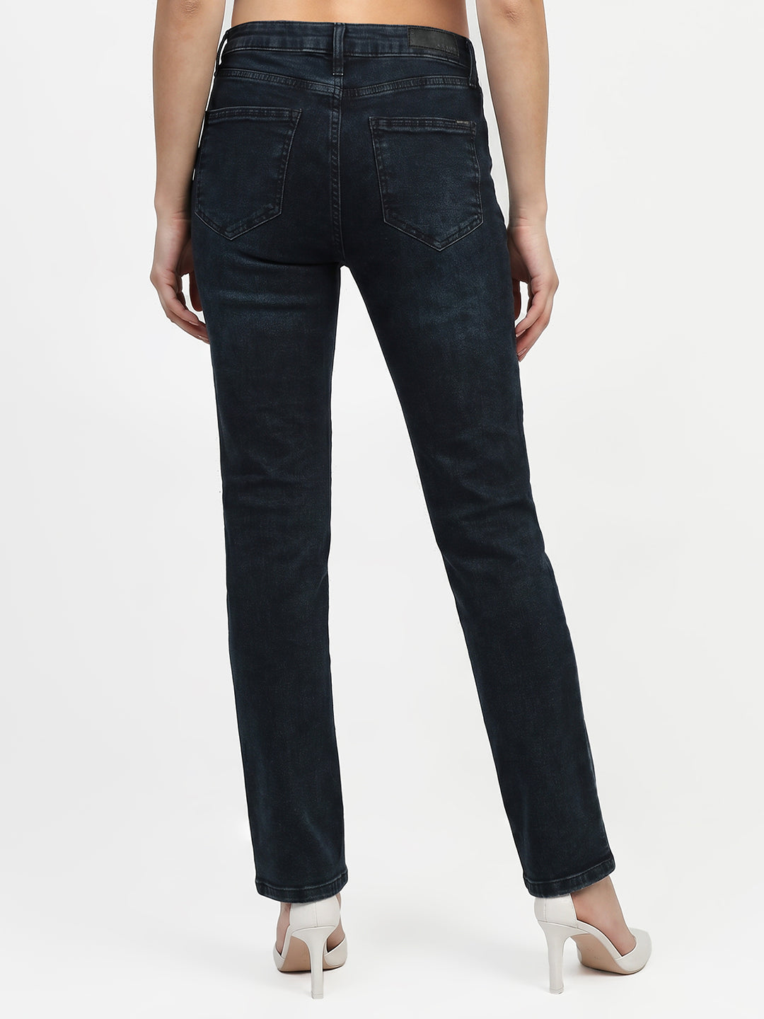 Women Slate Blue High-Rise Slim Straight Fit Jeans