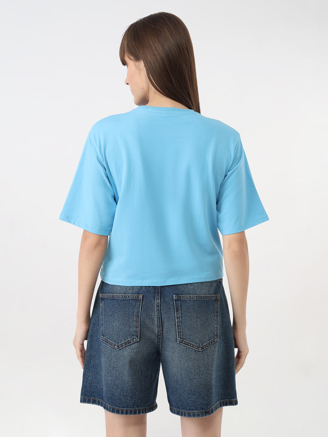 Women Sky Blue Graphic Crop T-Shirt