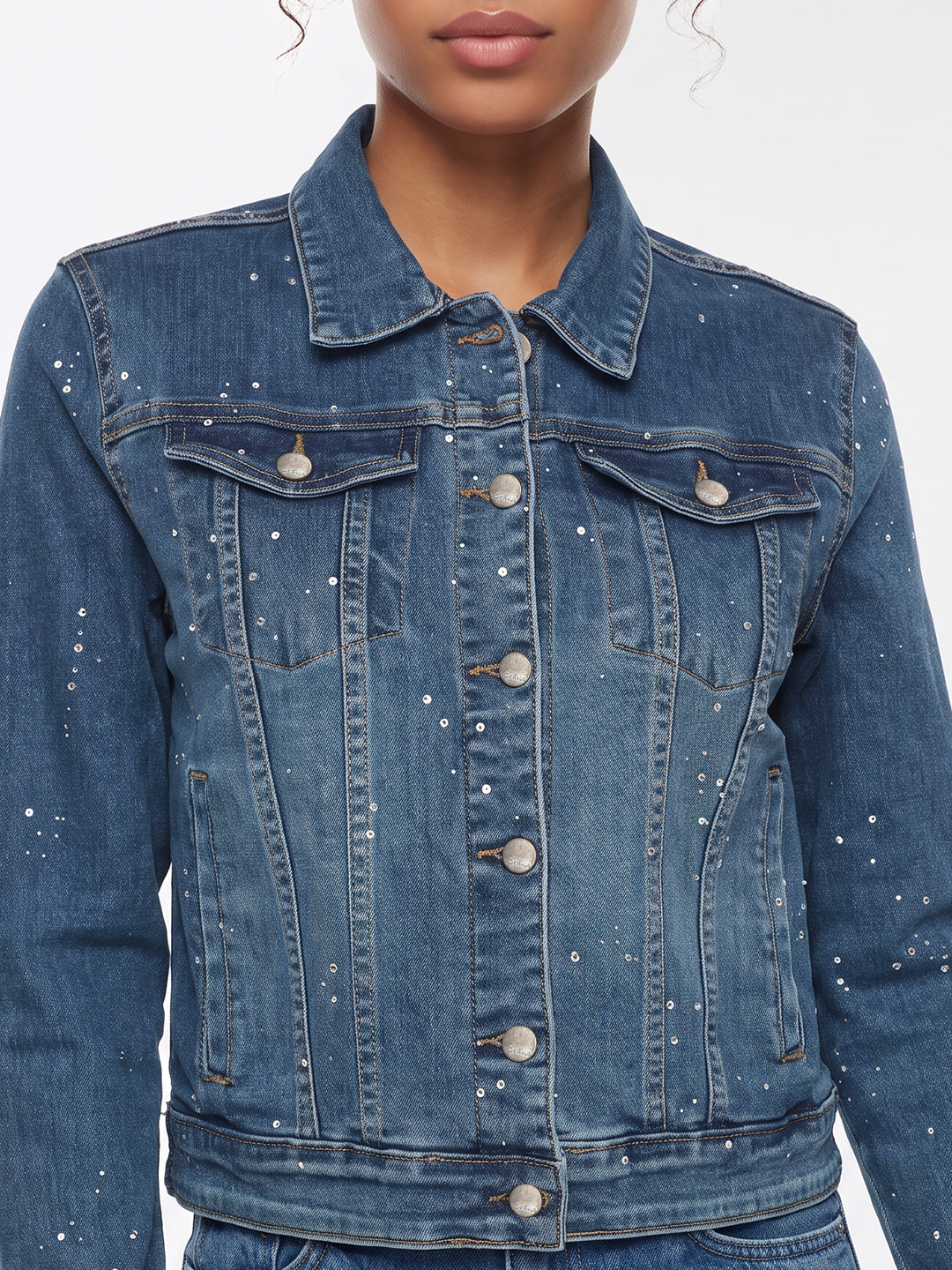 Blue Denim Rhinestone Jacket