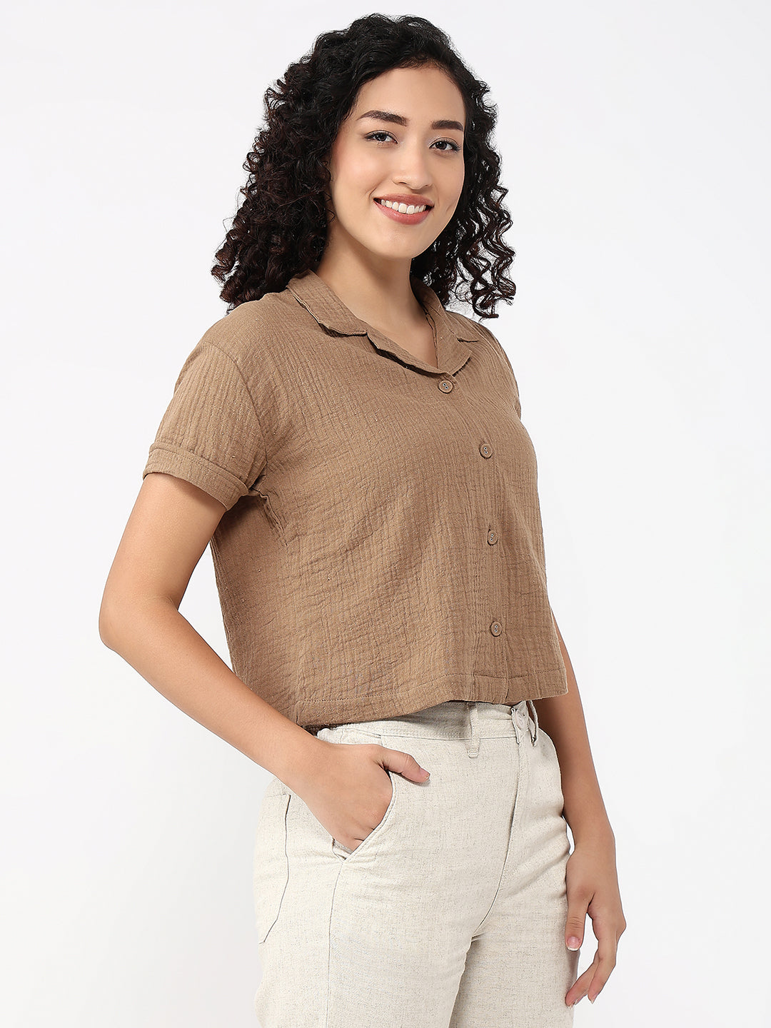 Women Brown Crop Shirt