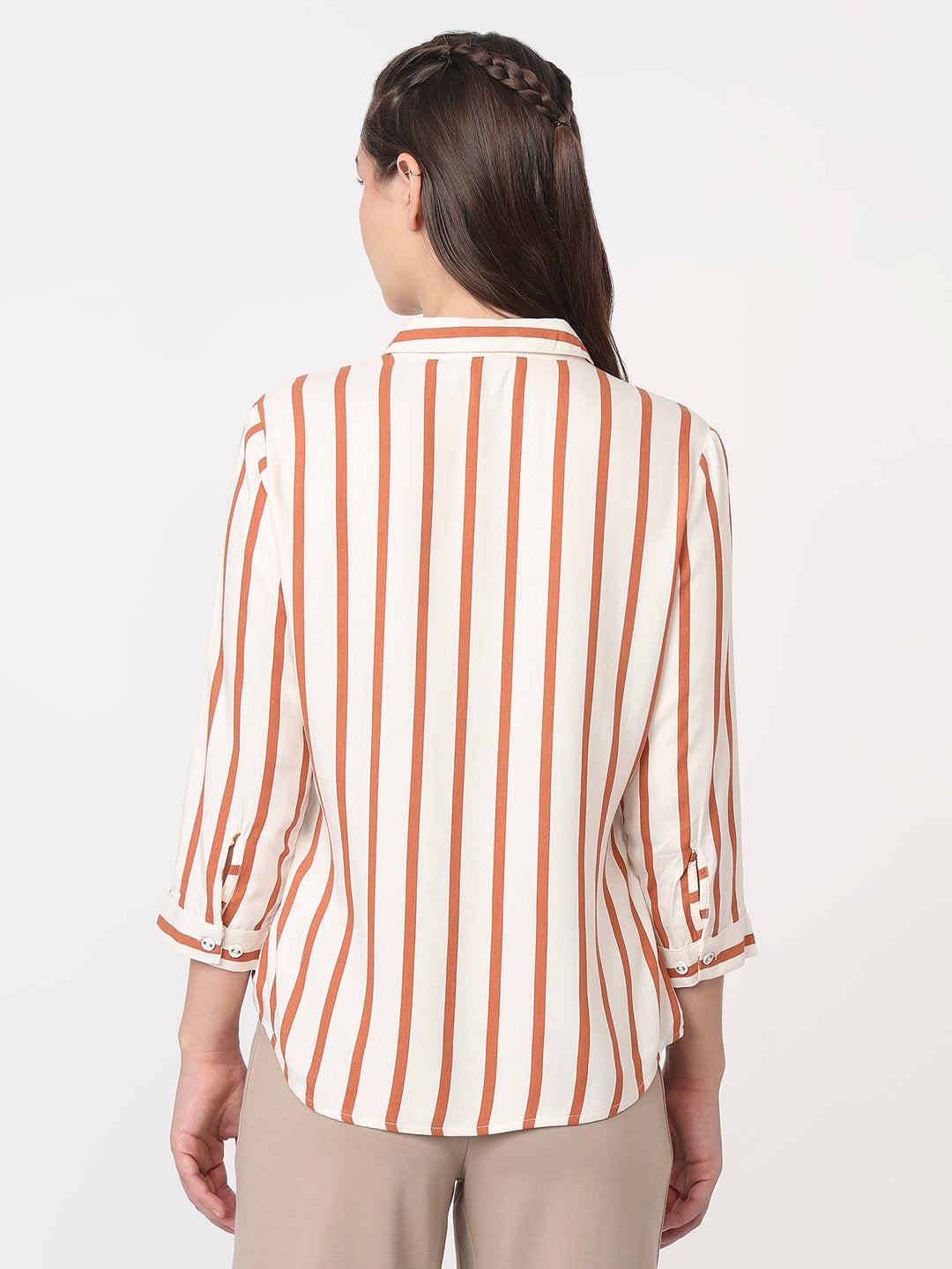 Women White/Brick Slim Fit Shirt