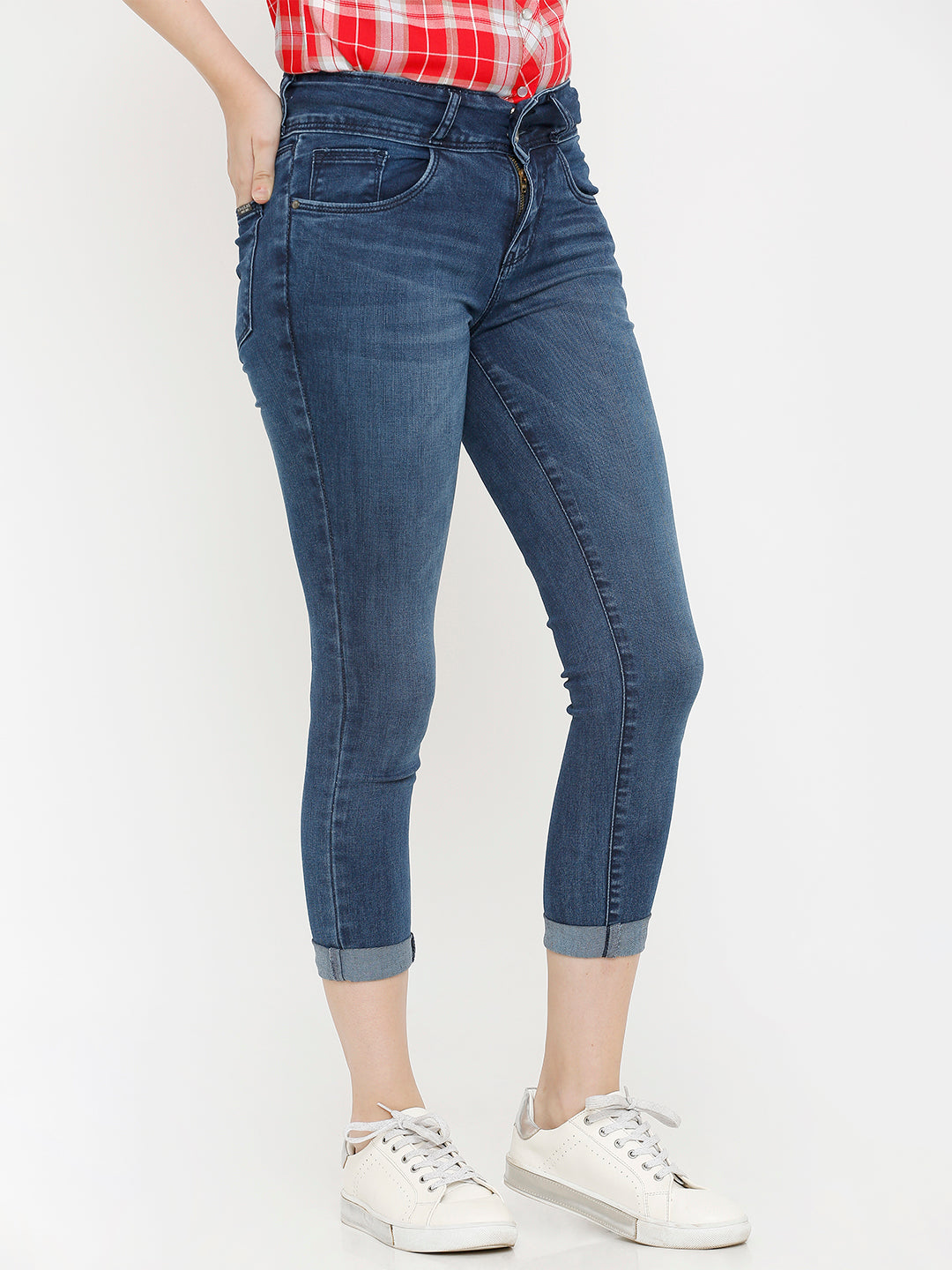 Women Dark Blue Mid-Rise Skinny Crop Length Jeans