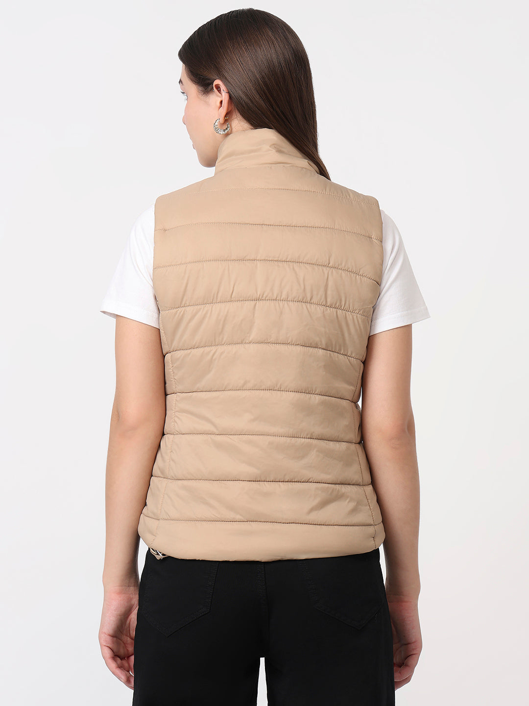Women Beige Slim Fit Winter Jacket