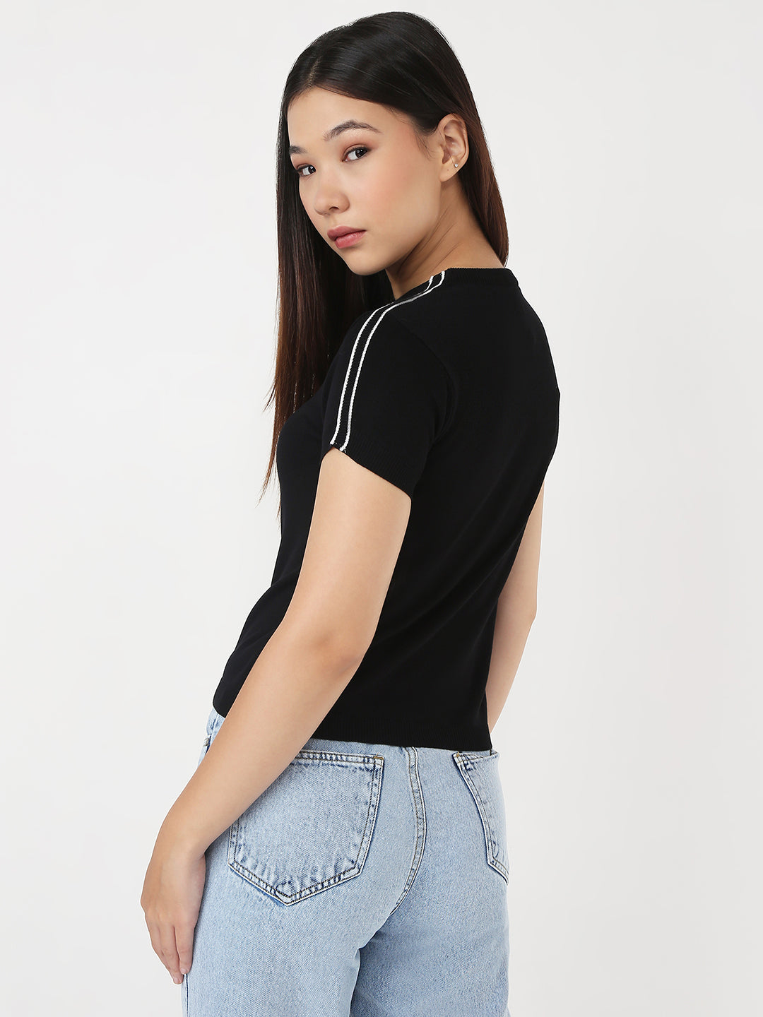 Women Black Slim Flat Knit Top