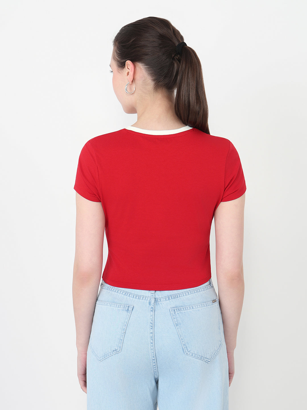 Women Red Slim Fit Genz T-Shirt