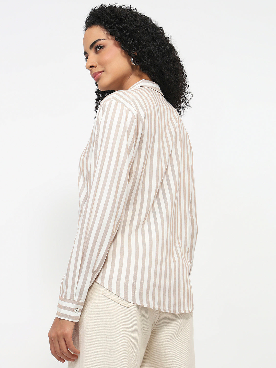 Women Beige/White Striped Shirt