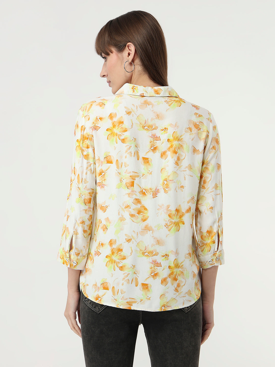 Women Lime Floral Slim Fit Shirt