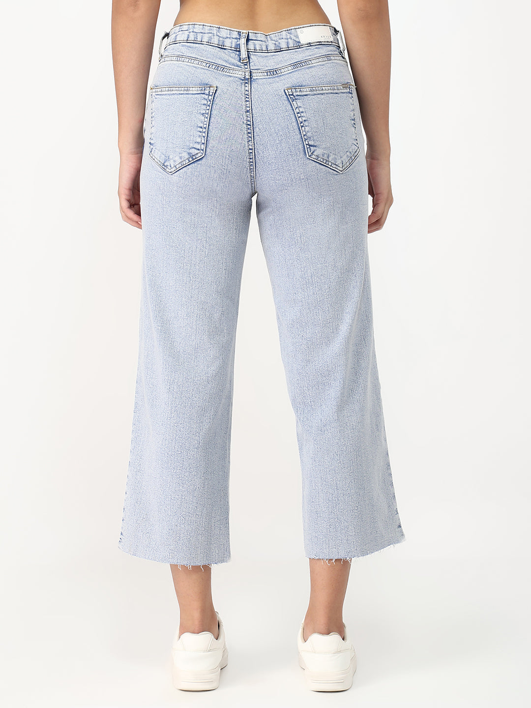 Women Light Blue Crop Wide Leg Jeans