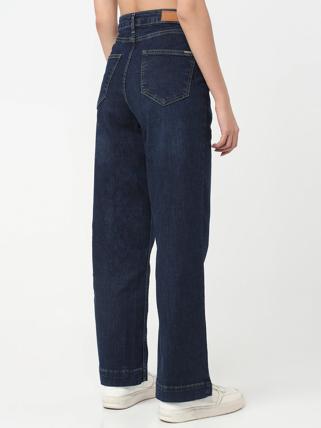Women Dark Blue High-Rise Wide Leg Jeans