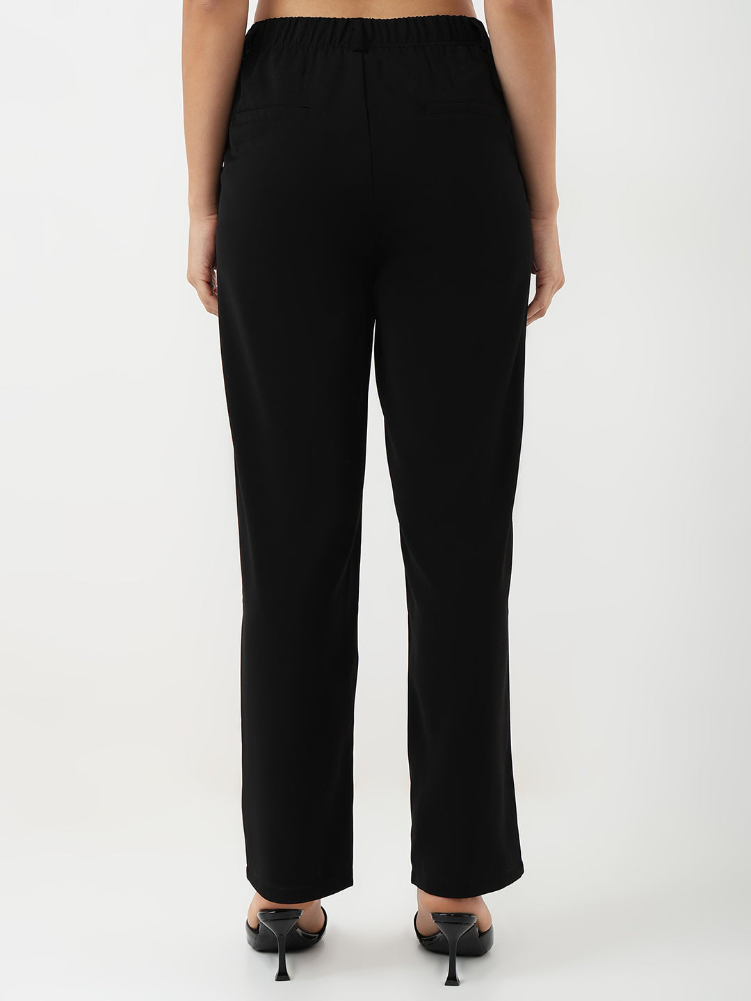 Women Black Loose Straight Fit Korean Pants
