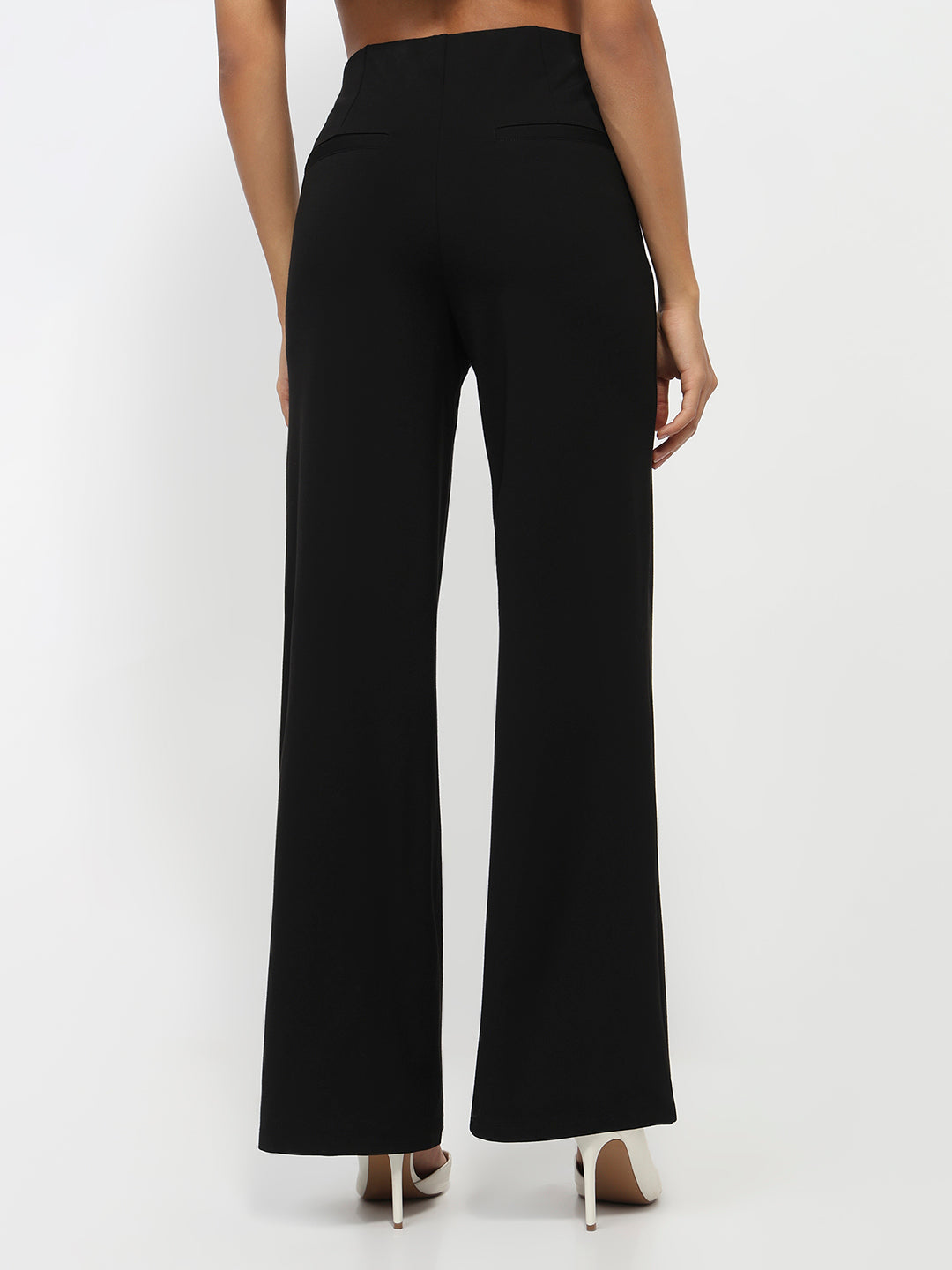 Women Black High-Rise Super Wide Leg Treggings