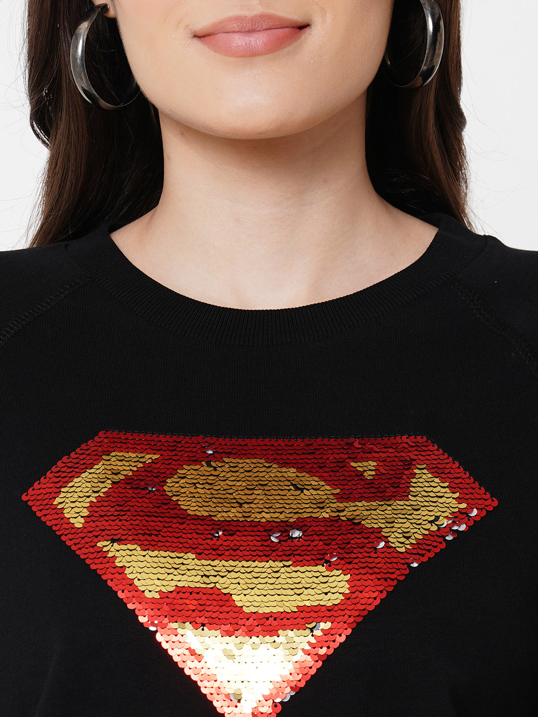 Women Super Man Chest Print Full Sleeves T-Shirt