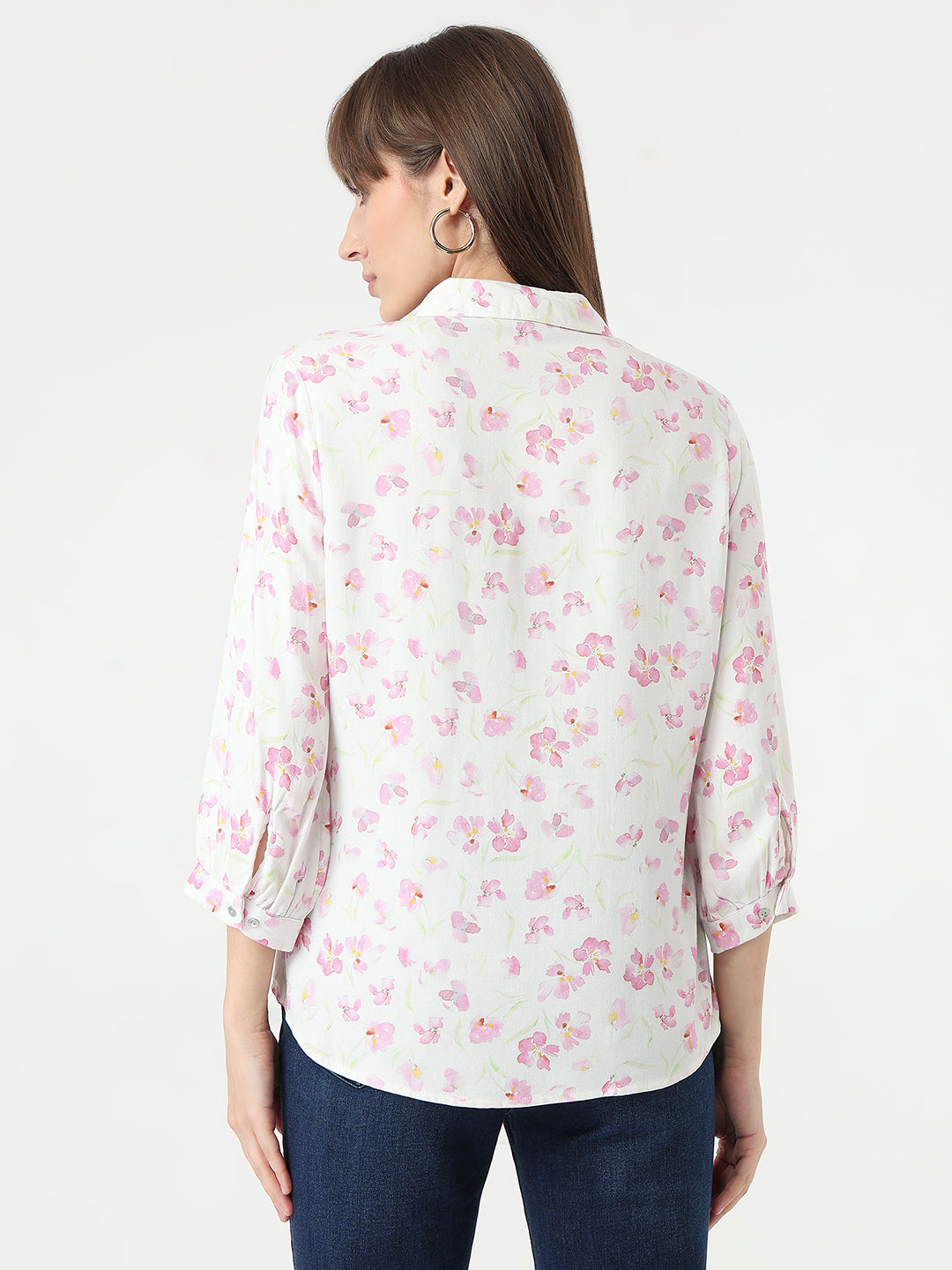 Women Pink Floral Slim Fit Shirt