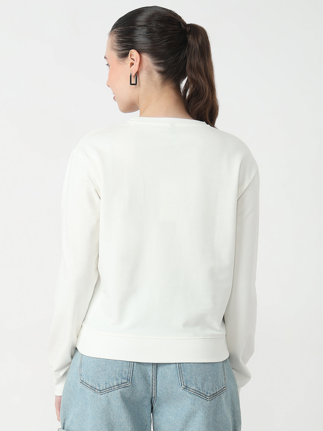Women Off White Slim Fit Sweatshirt