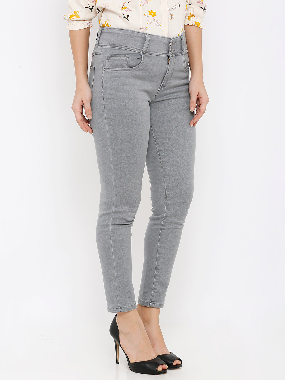 Women Grey Mid-Rise Skinny Crop Length Jeans