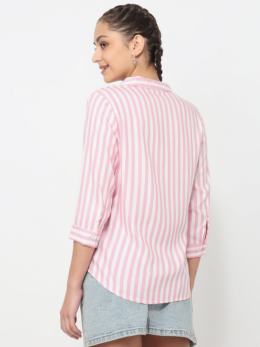 Women Pink/White Striped Shirt