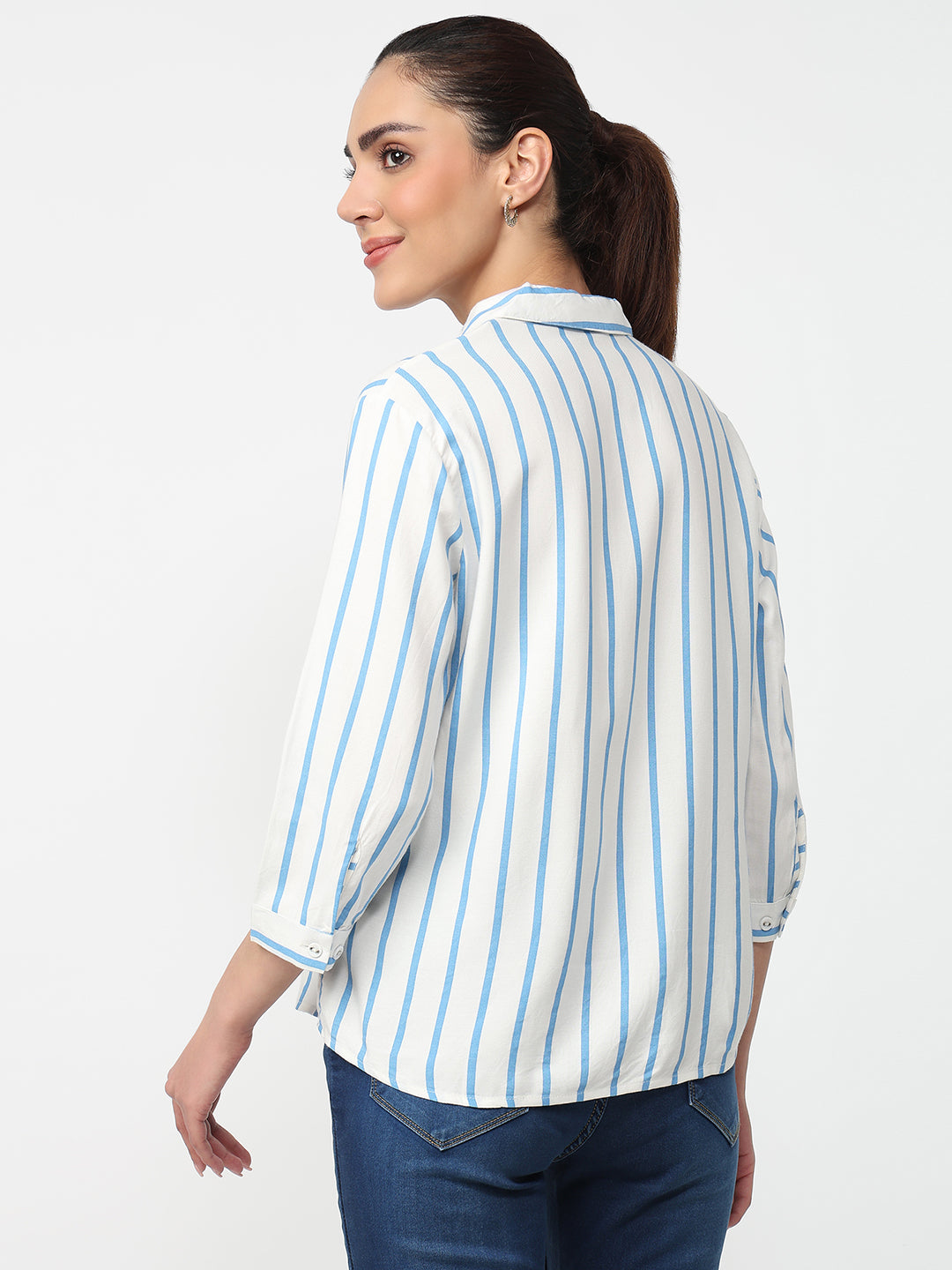 Women Sky/White Striped Shirt