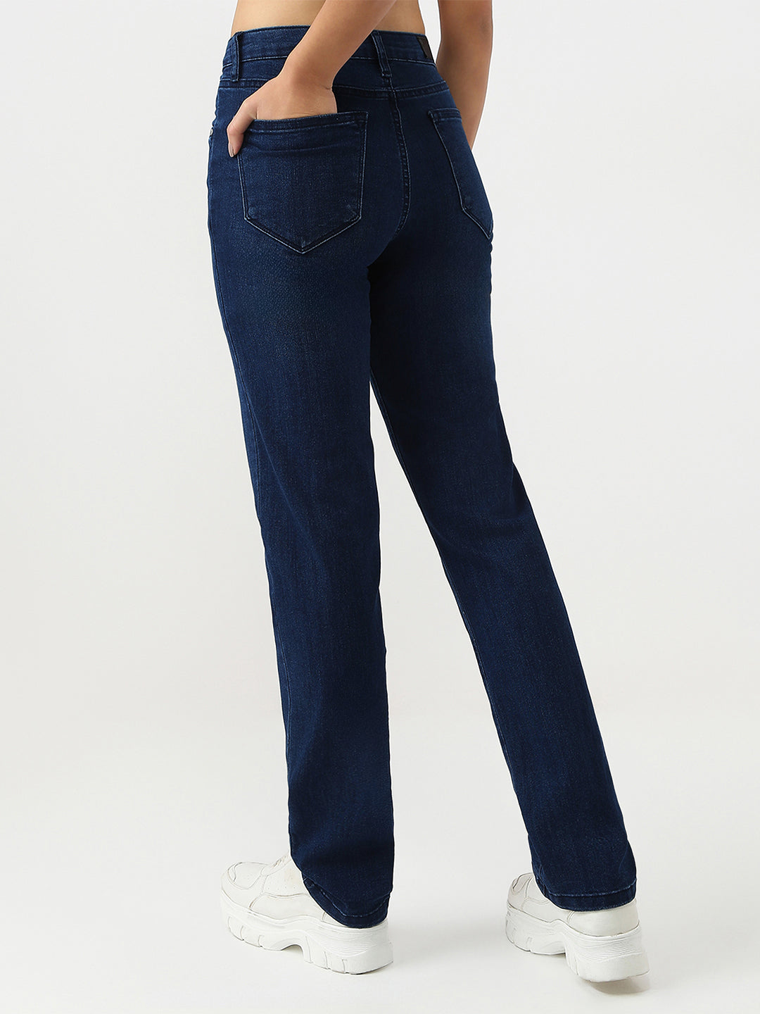 Women Dark Blue High-Rise Relaxed Straight Fit Jeans