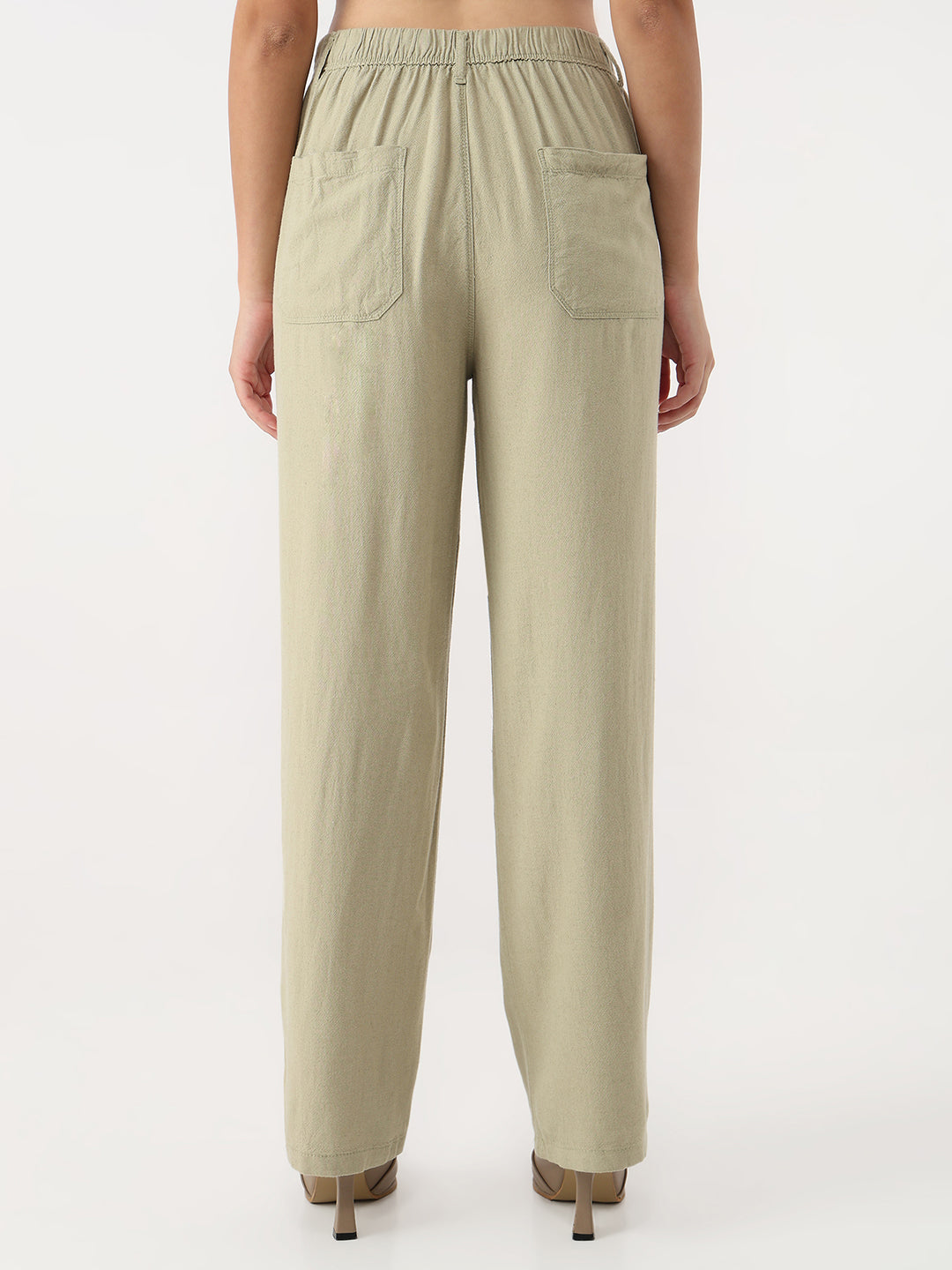Women Light Olive Loose Straight Fit Korean Pants