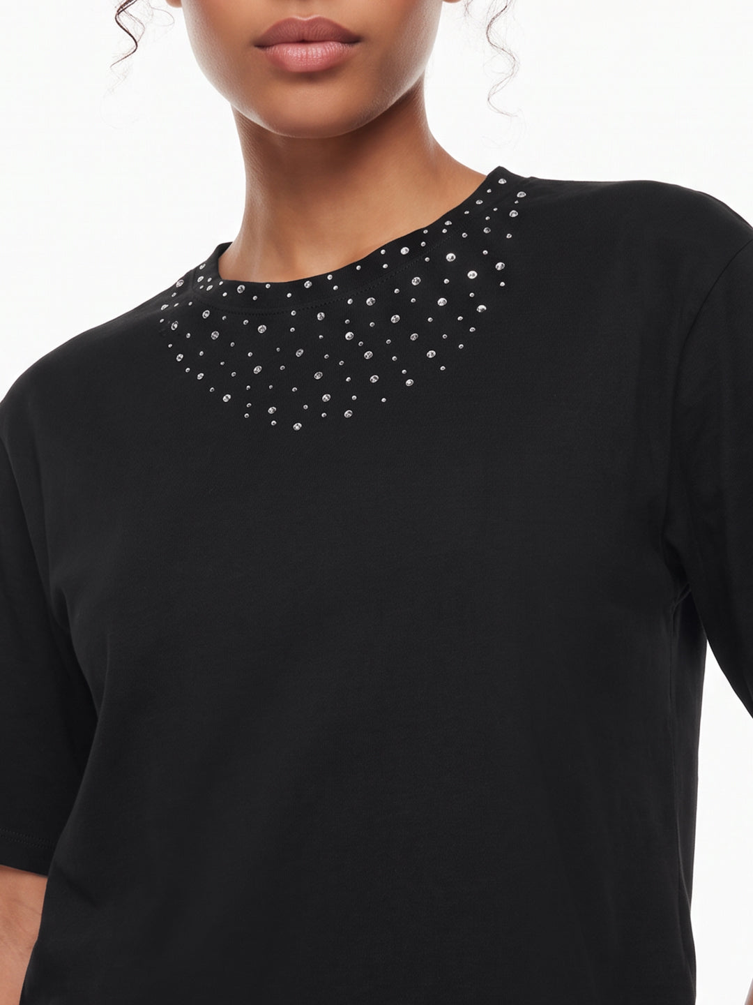 Black Rhinestones Crop Tees