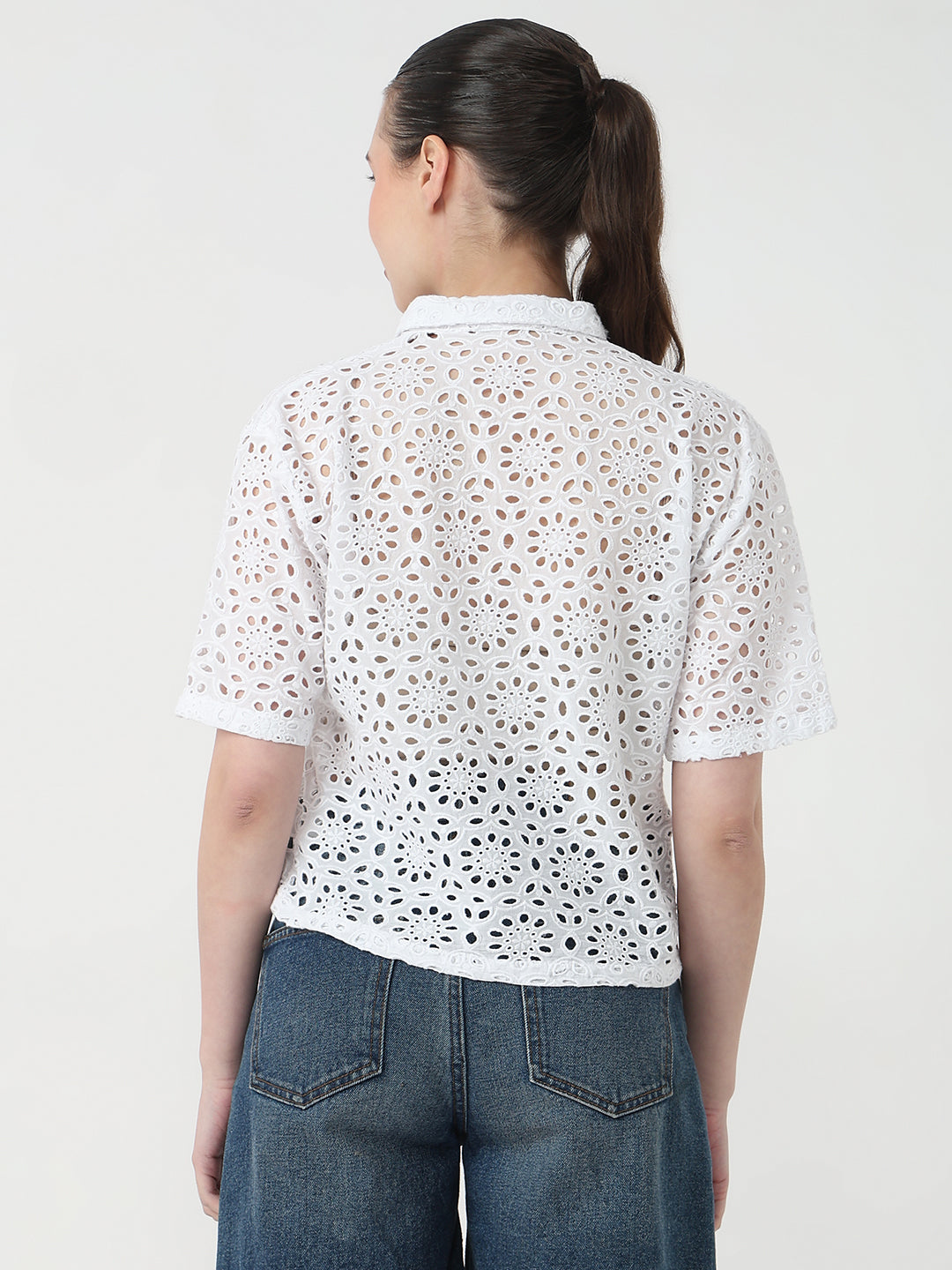 Women White Slim Fit Crop Shirt