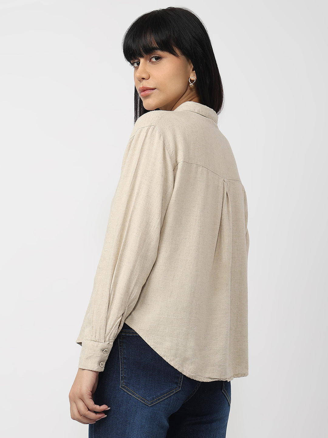 Women Dark Natural Slim Fit Oversized Shirt