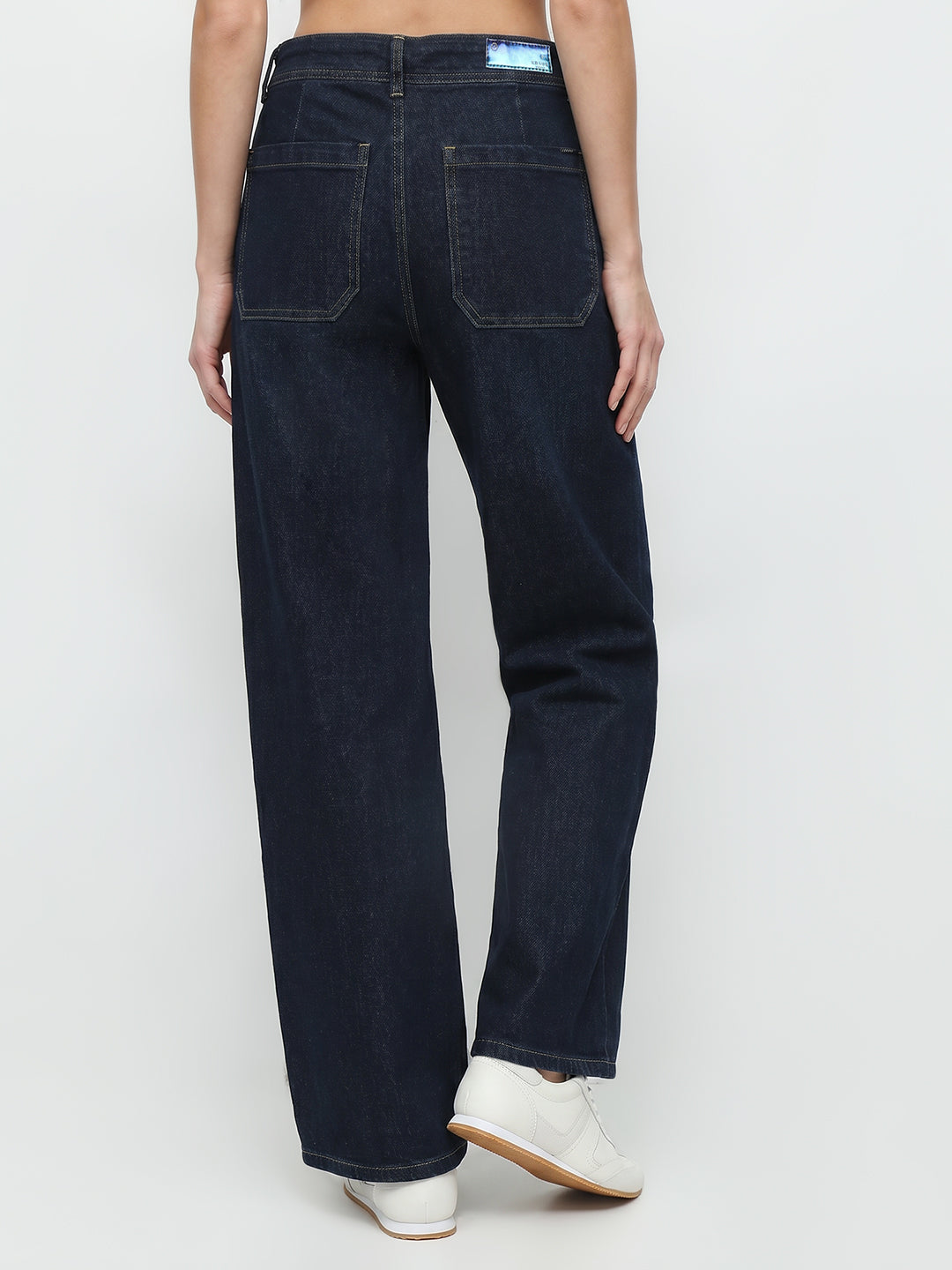 Women Dark Blue High-Rise Wide Leg Jeans