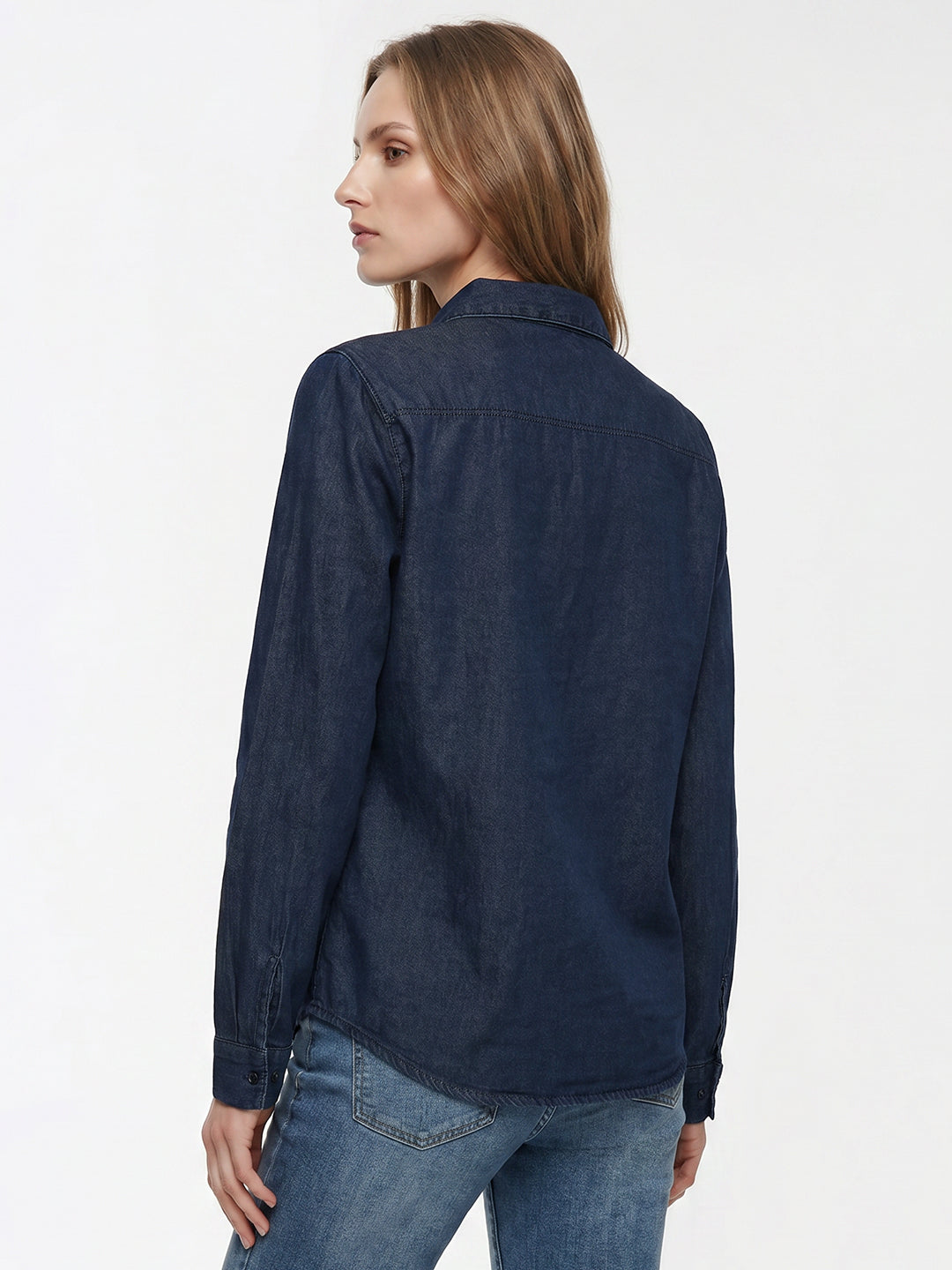 Women Dark Blue Denim Shirt